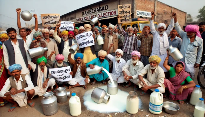 Zaheerabad dairy farmers protest against firm’s refusal to buy milk