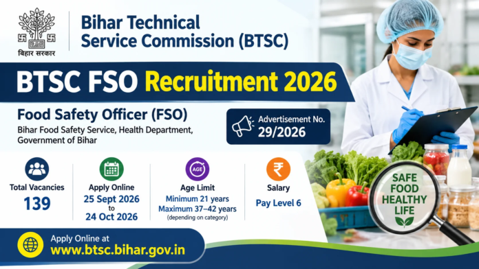 Bihar BTSC FSO Vacancy 2026 Notification Out For 105 Posts, Eligibility, Apply Online