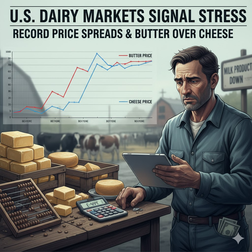 U.S. Dairy Markets Signal Stress with Record Price Spreads and Butter Over Cheese